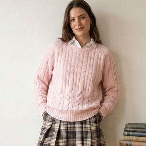 Vintage Alan Austin Cashmere Cable Knit Sweater Womens Medium Light Pink Knit‎